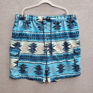 Foundry Supply Co Men‎ Swimwear 3XL Blue Aztec Swim Trunks Cargo Surf Beach